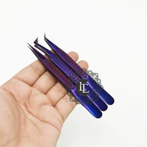 Pince à épiler professionnelle d'extension de cils de haute qualité en acier inoxydable violet de nouveau style avec marque privée de revêtement au plasma - Product Image 1
