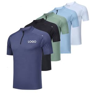 Polos de manga corta de verano suaves de alta calidad para hombres, camisetas de entrenamiento de diseño básico con cuello simulado informal con cremallera de cuarto - Product Image 5