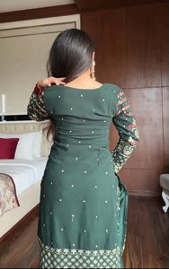 Faux Georgette Suit with Elegant Embroidery Work on Front and Back <b>Both</b> Sides Perfect Party Festive and Wedding Wear Collection - Product Image 4