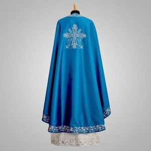 Teal Blue Orthodox Church Vestment Silver Embroidery Clergy Robe Priest Phelonion Chasuble Liturgical Garment Wholesale - Product Image 1