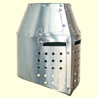 Réplica de Casco Medieval Grande de Acero/Hierro Hecho a Mano, Armadura Troquelada con Esmalte Incrustado, Calibre 18, 2.2kg, Arte de Personaje de TV y Cine