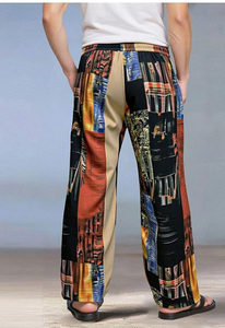 Multicolor Patchwork <b>Harem</b> Pants Elastic Waist Straight Leg Ankle Length Summer Casual <b>Trousers</b> With Side Pockets - Product Image 3