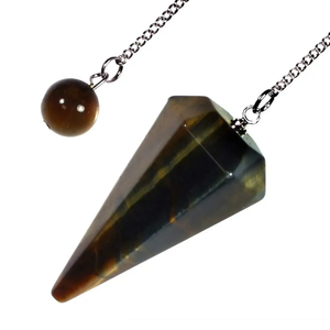 Péndulo de ojo de tigre azul de alta calidad, piedra preciosa de cristal natural, cono facetado, Péndulo de radiestesia para péndulos curativos de Reiki a la venta - Product Image 2