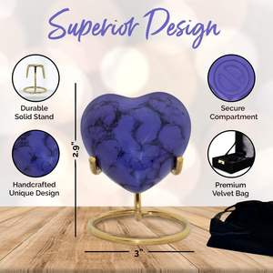 Urna de Corazón púrpura para cenizas-Urna pequeña de recuerdo para mujeres y hombres con soporte y caja-Mini urna púrpura-Honra a tu ser querido - Product Image 3
