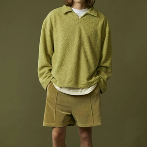 Dernière conception personnalisée Logo brodé Col rabattu Pull Sherpa thermique Pull-over sweat-shirt coupe ample - Product Image 3