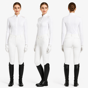 Chemise d'équitation blanche en dentelle pour femme, col mandarin, manches longues florales, anti-humidité, compétition, personnalisable OEM - Product Image 2