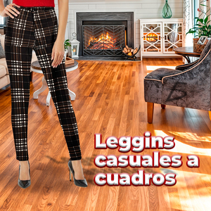 Leggings in maglia elasticizzata a vita alta con motivo a quadri e logo a lettere, taglia XL, per yoga e abbigliamento casual invernale da palestra - Product Image 1