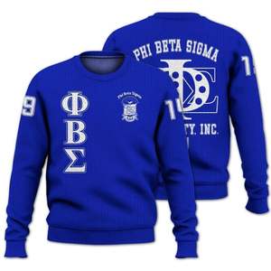 Phi Beta Sigma 1914 Suéter de punto acrílico Chenille Letras griegas Fraternidad Ropa Azul Sigma Suéter Sigma Beta Regalo - Product Image 1