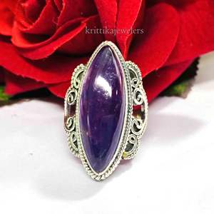 Bague de réglage de lunette classique faite à la main en argent sterling 925 avec pierre précieuse d'améthyste naturelle pour fête de mariage unisexe - Product Image 3