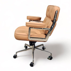 Fauteuil pivotant contemporain en cuir Nappa avec base et structure en aluminium pour atelier et visiteurs (GAK995) - Product Image 4