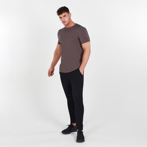 Venta al por mayor personalizada 100% algodón hombres Slim Fit camiseta más larga caída dobladillo curvo cuello redondo músculo Fitness hombres gimnasio camiseta - Product Image 6