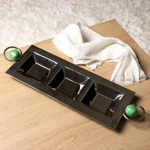 Bandeja de metal de diseño de color plateado Bandeja de servicio de comida pulida con espejo brillante con diseño grabado floral para platos - Product Image 4