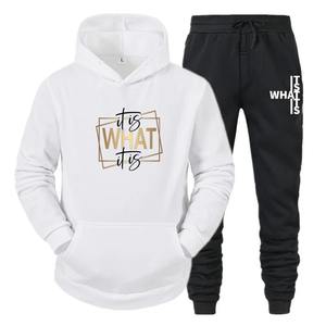 Ensemble de survêtement en molleton brodé floral à capuche pour femmes grandes tailles, 2 pièces, automne, sweat-shirt à manches longues et pantalon - Product Image 1