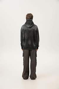 Vente en gros Sweats à capuche noirs épais délavés à l'acide pour hommes Impression DTG personnalisée de haute qualité Coton respirant brodé à rayures matelassé - Product Image 6