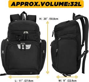 Grand sac à dos de sport unisexe en polyester, style hip-hop, avec compartiment zippé pour ballon et compartiment à chaussures, grande capacité pour basketball, football, volleyball - Product Image 2