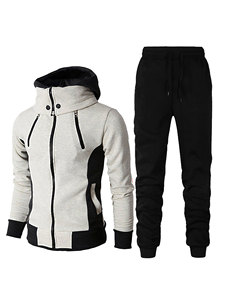 บล็อกสีที่กําหนดเองซิปเต็มเสื้อแขนยาวลําลอง Joggers เหงื่อชุดผู้ชายสไตล์ฤดูหนาวสีเทาอ่อน 2XL - Product Image 6