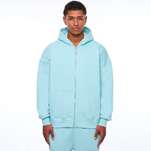 Sudadera con capucha y cremallera para hombre, azul claro, oversize, de forro polar, informal, holgada, con logotipo personalizado, para otoño - Product Image 1