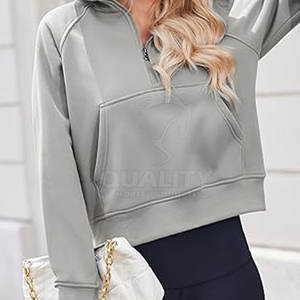 Sweats à capuche coupe-vent à demi-fermeture éclair pour femmes fabriqués en usine Vente en ligne Meilleure qualité Sweats à capuche en coton pour femmes à demi-fermeture éclair - Product Image 3