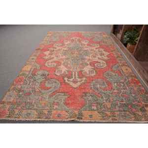 Alfombra turca Vintage de 4,3X7,2 pies, rojo, verde, retales, tejido plano, área grande, Alfombra de lana para decoración de sala de estar, látex - Product Image 2