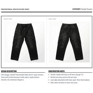 กางเกงยีนส์ทรงคาร์โก้สีดำสำหรับผู้หญิงไซส์ใหญ่ แต่งลายปักแบบกำหนดเอง ทรงหลวมสไตล์บ็อกซี่ ขาดๆ เซอร์ๆ สตรีทแวร์ Y2K รับผลิตแบบ OEM - Product Image 6