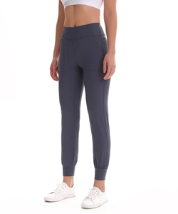Pantalon athlétique taille haute pour femme avec fermeture élastique à la taille Pantalon de course à pied décontracté avec logo pour petits pieds Motif solide - Product Image 6