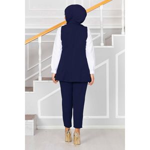 Conjunto de chaleco Hijab detallado con cuello de pañuelo azul marino - Product Image 3