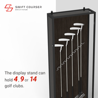 Vitrina de exhibición de alta calidad para palos de golf, moderna, de acrílico, con base de metal y madera, instalación independiente/montada en la pared, logotipo personalizado