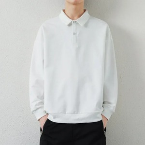 Polo piqué en coton à manches longues Version vierge brillant Couple T-shirts hommes femmes 10 couleurs printemps coupe ample mode masculine - Product Image 2