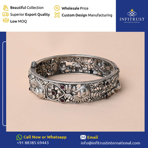 Top Most Selling Made in India Floral and Peacock Design Oxidised Silver <b>Ruby</b> Stone Studded Girls Ethnic Wear Bangles for Sale - Product Image 2