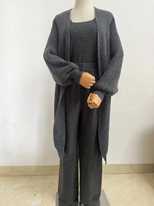 ชุดเสื้อผ้า3ชิ้นสำหรับผู้หญิงชุดเสื้อคาร์ดิแกนตัวยาวกางเกงขากว้างสำหรับฤดูหนาวฤดูใบไม้ร่วง - Product Image 2