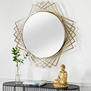 Desain Mewah Cermin Dinding Besi Bingkai Emas untuk Cermin Dinding Hotel Rumah Dekoratif Diskon Besar Cermin Dinding Logam India Kualitas Terbaik.