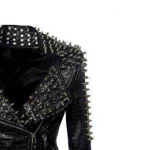 Chaqueta de Motociclista de Cuero con Tachuelas, Diseño Moderno, Informal, para Mujer, Invierno, Estampada, Transpirable, Recién Llegada - Product Image 5