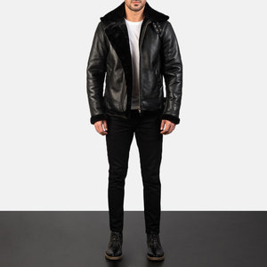 <b>Aviation</b> Inspired <b>Leather</b> Bomber <b>Jacket</b> With Stand Collar And Zip Closure <b>Leather</b> Bomber <b>Jacket</b> For <b>Men</b> - Product Image 2
