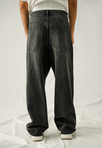 Custom Loose Fit <b>Baggy</b> Denim <b>Trousers</b> Black Stone Wash Pants Breathable High Quality Customized Fashion Cotton Denim Pants - Product Image 2