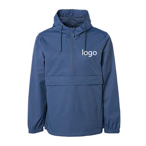 Vestes coupe-vent en nylon personnalisées pour hommes, légères, imperméables, à fermeture éclair, avec capuche, coupées et cousues - Product Image 1