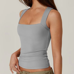 Tops cortos sin mangas para mujer, camiseta de estilo Retro Y2K básica ajustada de punto acanalado, blusa con cuello cuadrado, Top CORTO BÁSICO informal Formal - Product Image 1