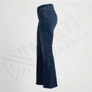 Custom <b>Women</b> High Waist Bell Bottom Wide Leg <b>Jeans</b> Breathable Cotton Fashion Wear Flared Style Premium Trendy Ladies Trousers - Product Image 3