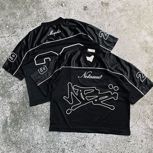 Camiseta de gran tamaño personalizada para hombre 300GSM algodón pesado DTG estampado verano Streetwear y Retro cuello en V poliéster fútbol Jersey - Product Image 1