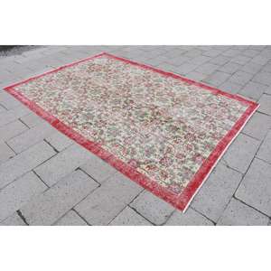 Tapis turc 6,8x10,2 pi (208x310 cm), tapis vintage à motifs de plantes et d'arbres rouges - Product Image 2
