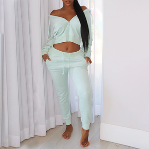 Ensemble de jogging en velours personnalisé 2 pièces pour femmes, survêtement à capuche de haute qualité, ensemble de jogging pour femmes - Product Image 4