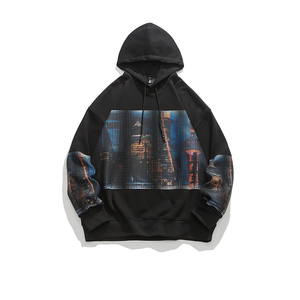 Pull à la mode avec logo personnalisé pour l'automne, mélange de polyester/coton, sweats à capuche imprimés pour hommes de grande taille - Product Image 1