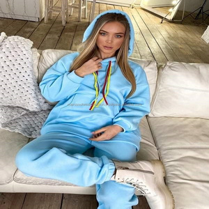 Conjunto de Sudadera con Capucha Extra Grande Unisex Personalizada OEM, de Algodón y Poliéster, Estilo Hip Hop Casual para Invierno, Color Azul - Product Image 4