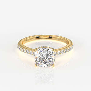 Anillo de Diamante Cultivado en Laboratorio con Corte Cojín y Halo Oculto en Oro de 14k - Anillos de Diamantes Elegantes - Product Image 1