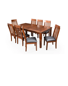 Solid Wood 6 Seater Dining <b>Table</b> Set Honey Walnut <b>Brown</b> Slatted Back Chairs Faux Leather Seat Home Dining Furniture - Product Image 2