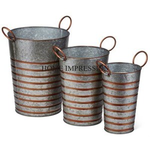 Jardinière de fleurs galvanisées artisanales et grand pot pour intérieur et extérieur pots de fleurs et jardinières décoratifs faits à la main de forme ronde - Product Image 1