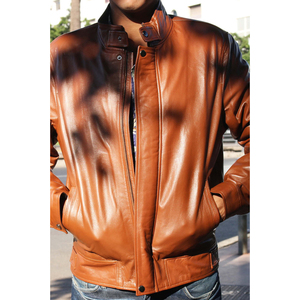 PU Leather Zipper Jacket for men with Stand Collar Fashionable Slim Casual Tops Coat for Spring Autumn Front Logo crocodile skin - Product Image 6