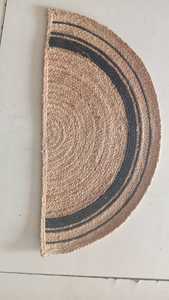 Tapis rond moderne en jute tressée de couleur noire en coton avec poils plats antidérapants et écologiques pour la maison, la voiture et les voyages - Product Image 2