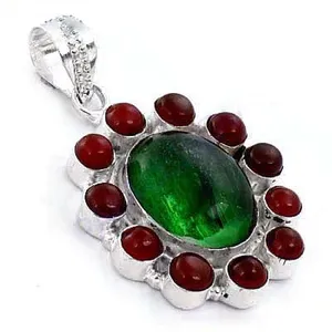 Pendentif Fleur en Argent 925 avec Grenat Vert Sertissage Clos Style Vintage Certifié Bijoux Femme pour Usage Quotidien - Product Image 3