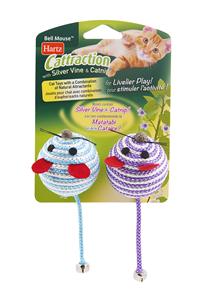 Juguete para Gatos Hartz Cattraction Bell Mouse con Dos Ratones de Sisal y Hierba Gatera, Paquete de 2 - Product Image 1