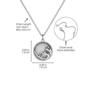 Collier Antique en argent avec vagues de mer et d'océan pour femmes, collier de voyage hawaïen avec pendentif circulaire de plage - Product Image 2